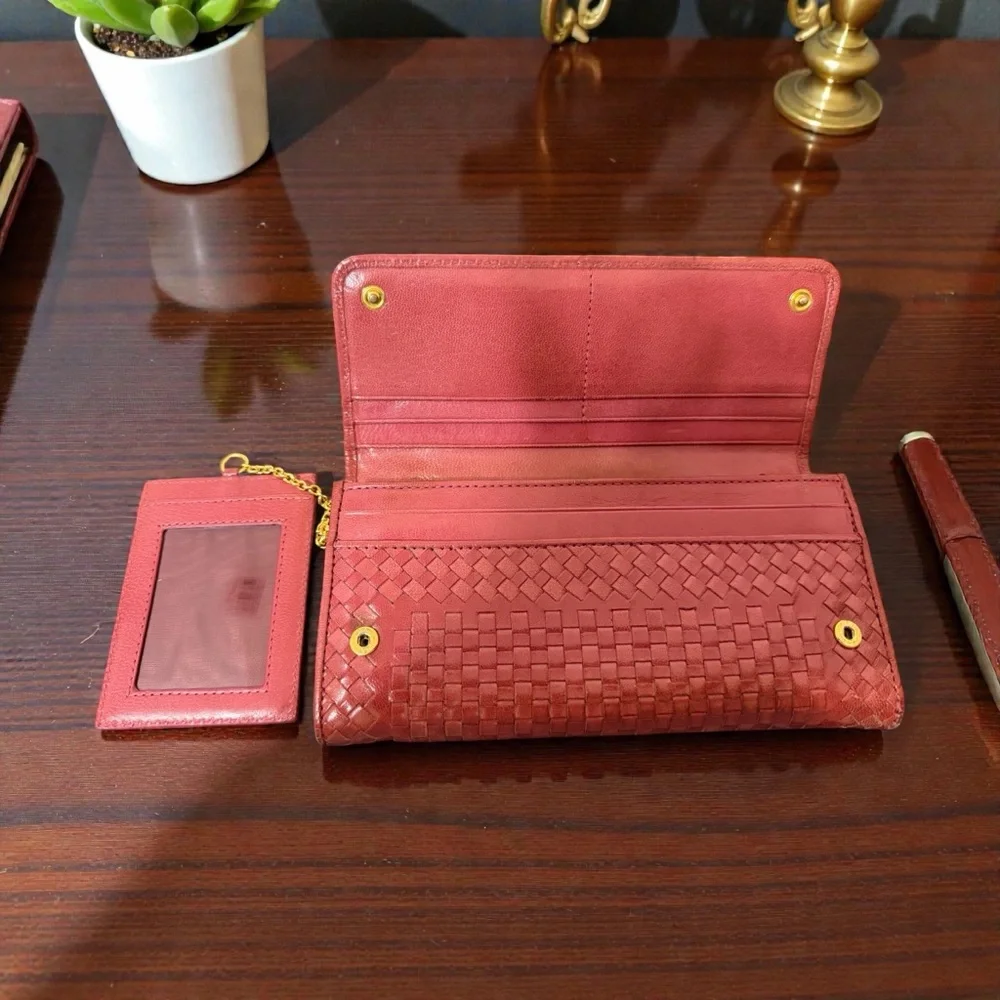 Prada Madras Intrecciato Rosso Long Wallet w/ Removable ID Card Holder (A194) - Picture 5 of 12